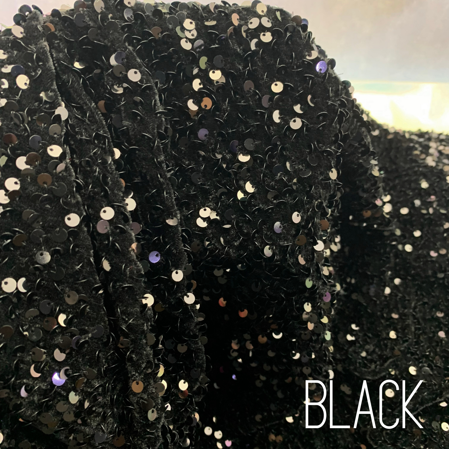 Black Sequin Velvet Four Way Stretch Fabric