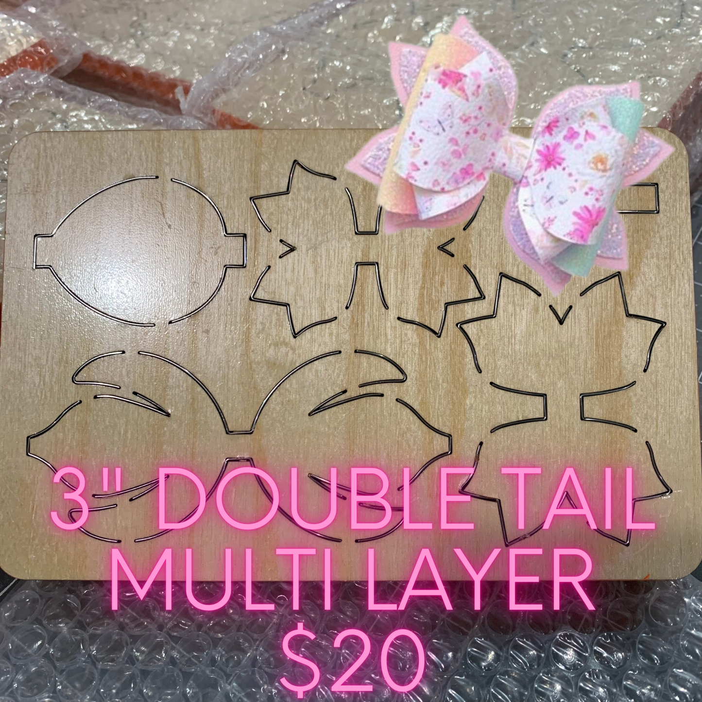 3” double tail multi layer bow wooden diecut