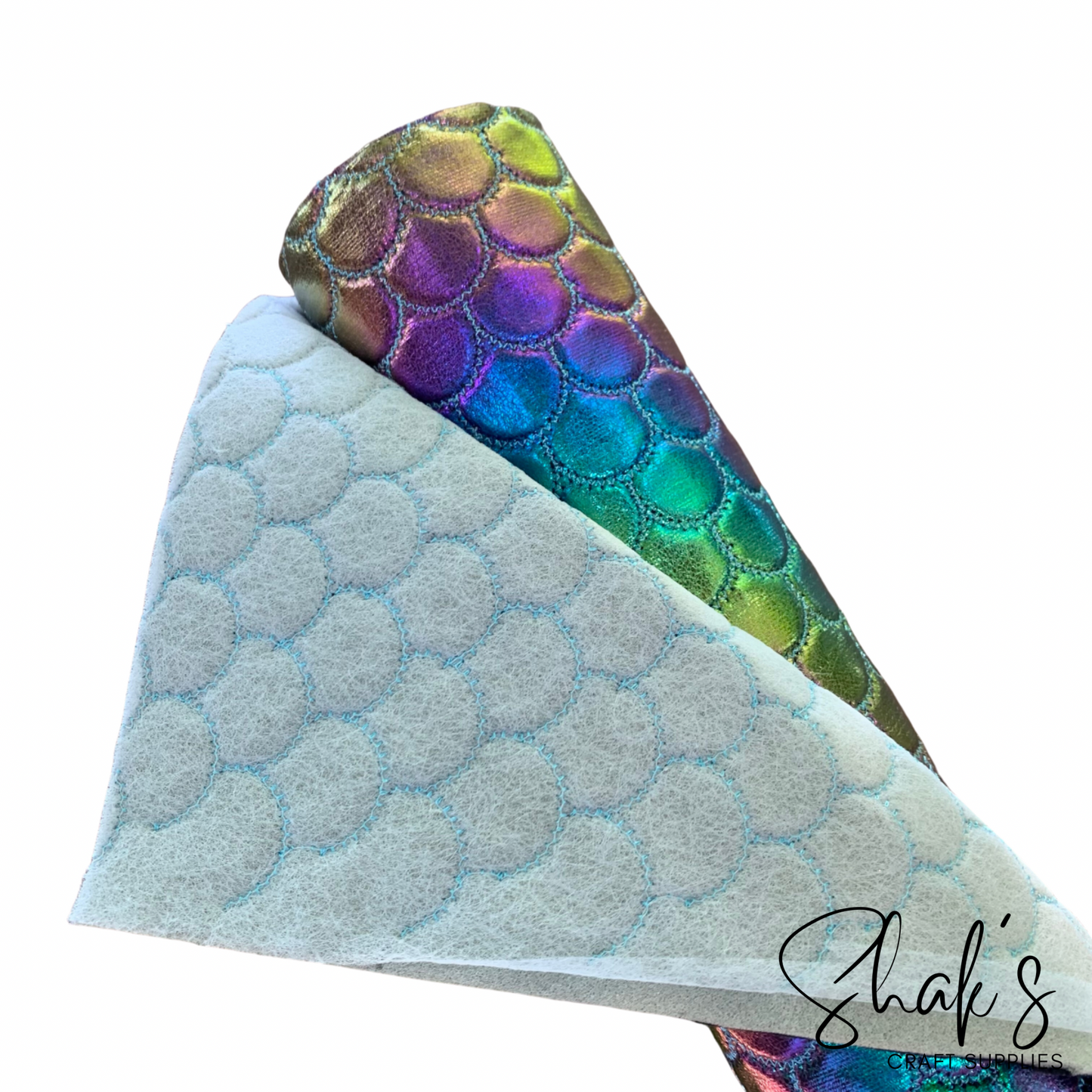 Iridescent Fish Scales Embroidered / Quilted Vinyl 1/2 yard Roll