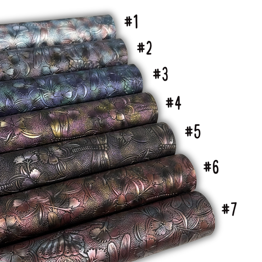 Multi Tonal Garden of Wings Embossed Faux Leather Half Yard Roll