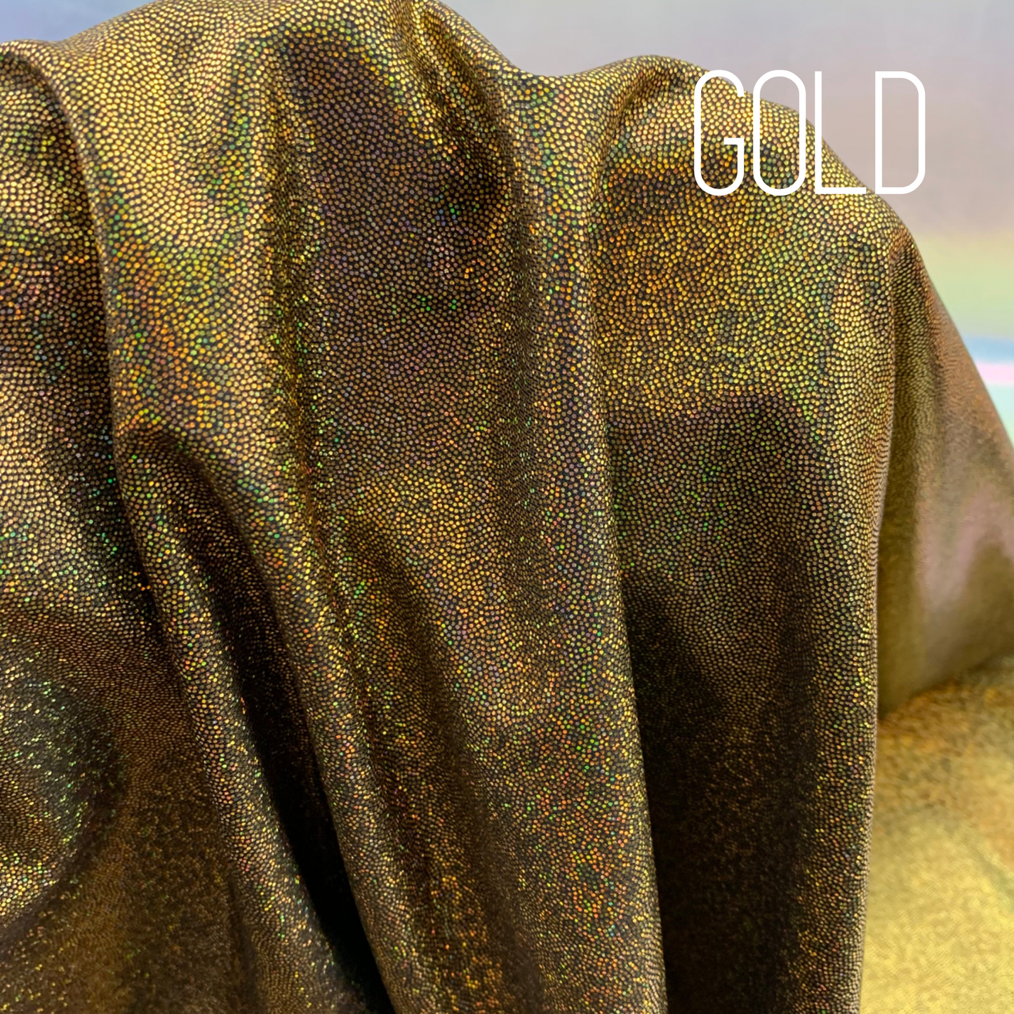 Gold Mini Dazzle Hologram Mystique Polyester Spandex Four Way Stretch Fabric