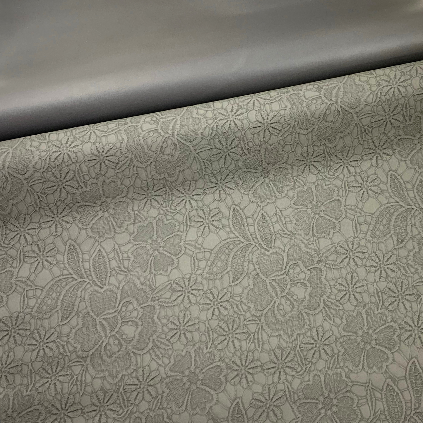 CHARCOAL "Embossed Blooms" Faux Leather Half Yard Roll