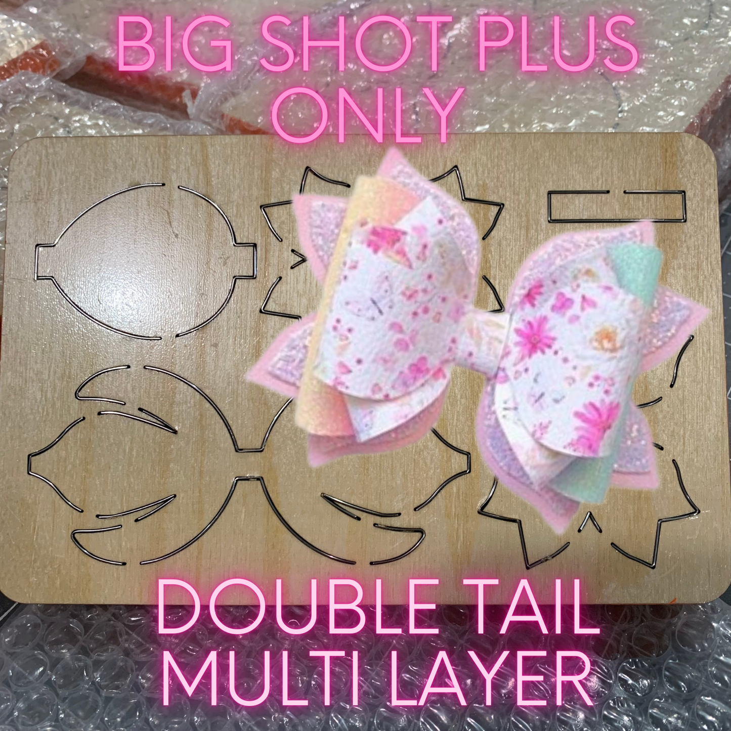 5" double tail multi layer bow wooden die cut SIZZIX BIG SHOT PLUS ONLY