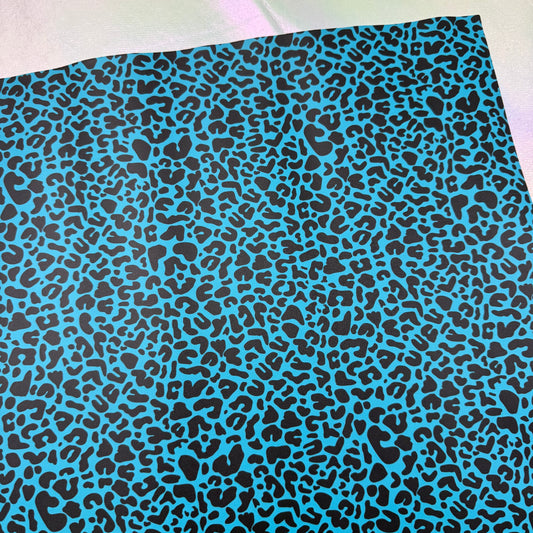 Teal Leopard Lambskin Smooth Vinyl Medium Scale Half Yard Roll
