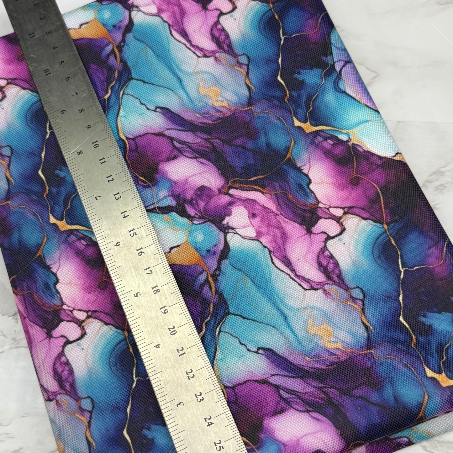 Teal Marble 600d Oxford Waterproof Polyester Canvas with PVC Backing H2ONoMo