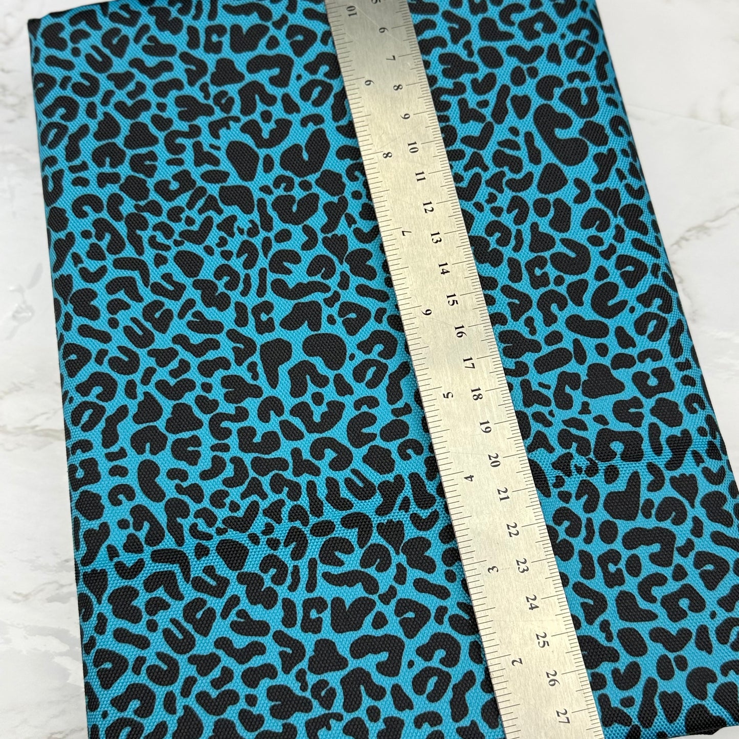 Teal Leopard 600d Oxford Waterproof Polyester Canvas with PVC Backing H2ONoMo