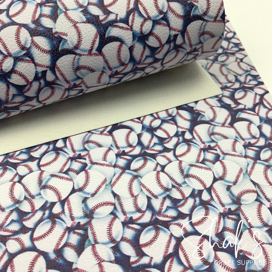 Baseball Print Vegan Pebble Leather Fabric