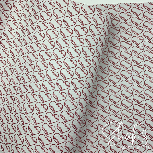 Baseball Hearts Print Pebble Vegan Leather