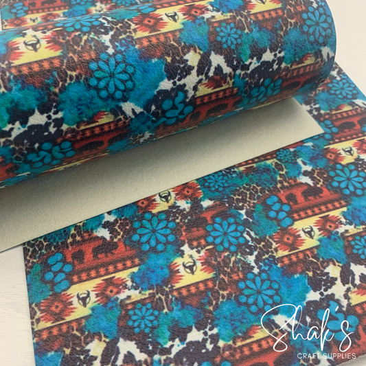 Buffalo Western Brushstrokes Print Pebble Vegan Leather Sheet
