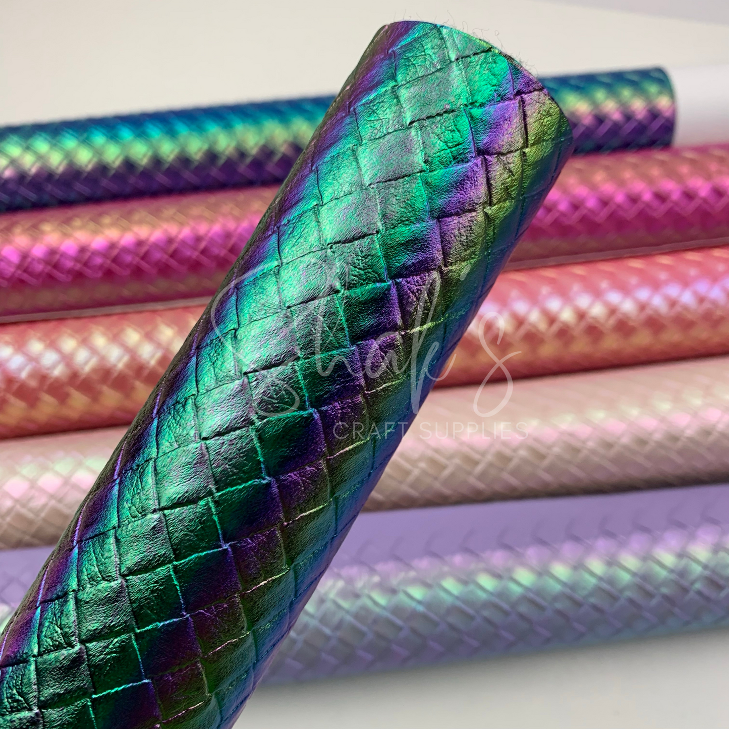 Basket Weave Iridescent .7mm Embossed Faux Leather