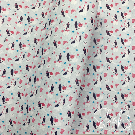 Love Terrier Heart Puppy Terrier Dog Print Vegan Leather Fabric