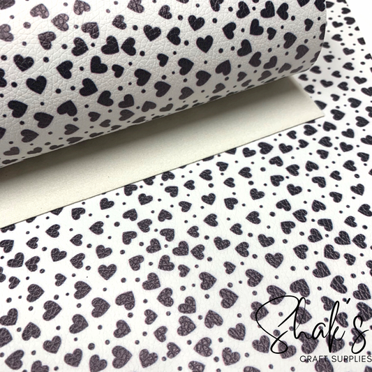 Black and White Hearts Pebbled Vegan Leather Sheet