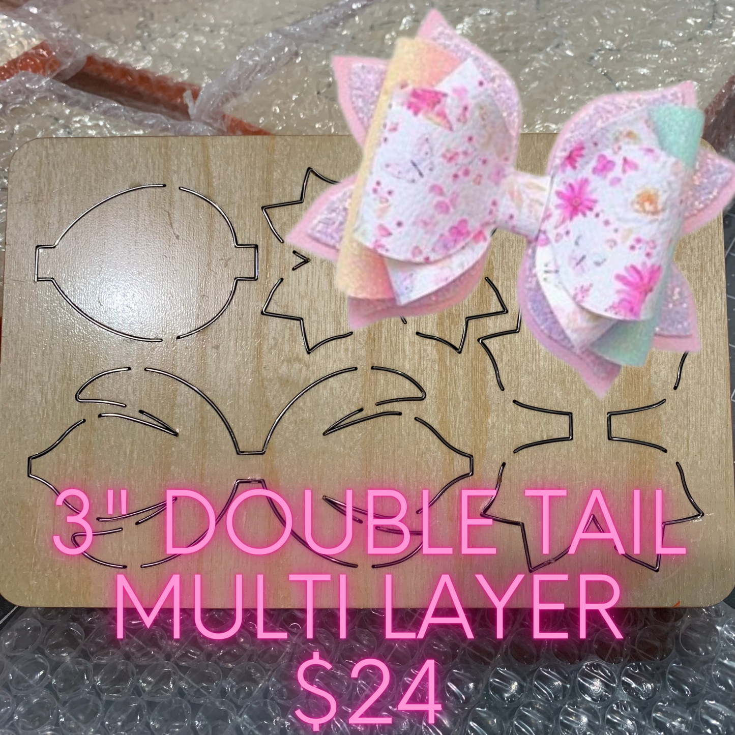 3” double tail multi layer bow wooden die cut SIZZIX BIG SHOT