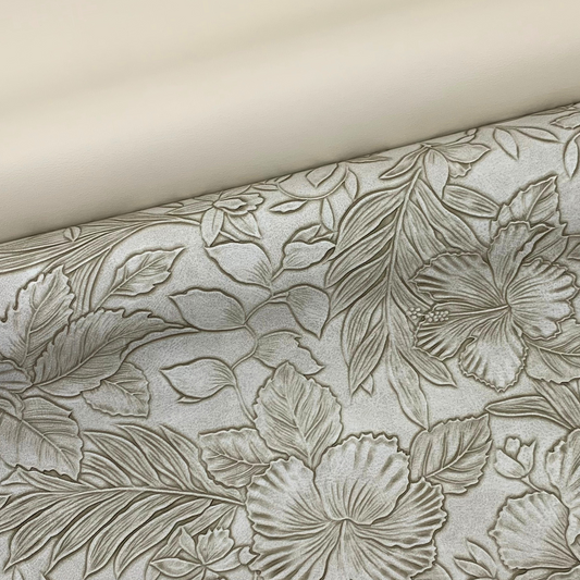 KHAKI “Embossed Tropics” Faux Leather Large and Half Yard Rolls