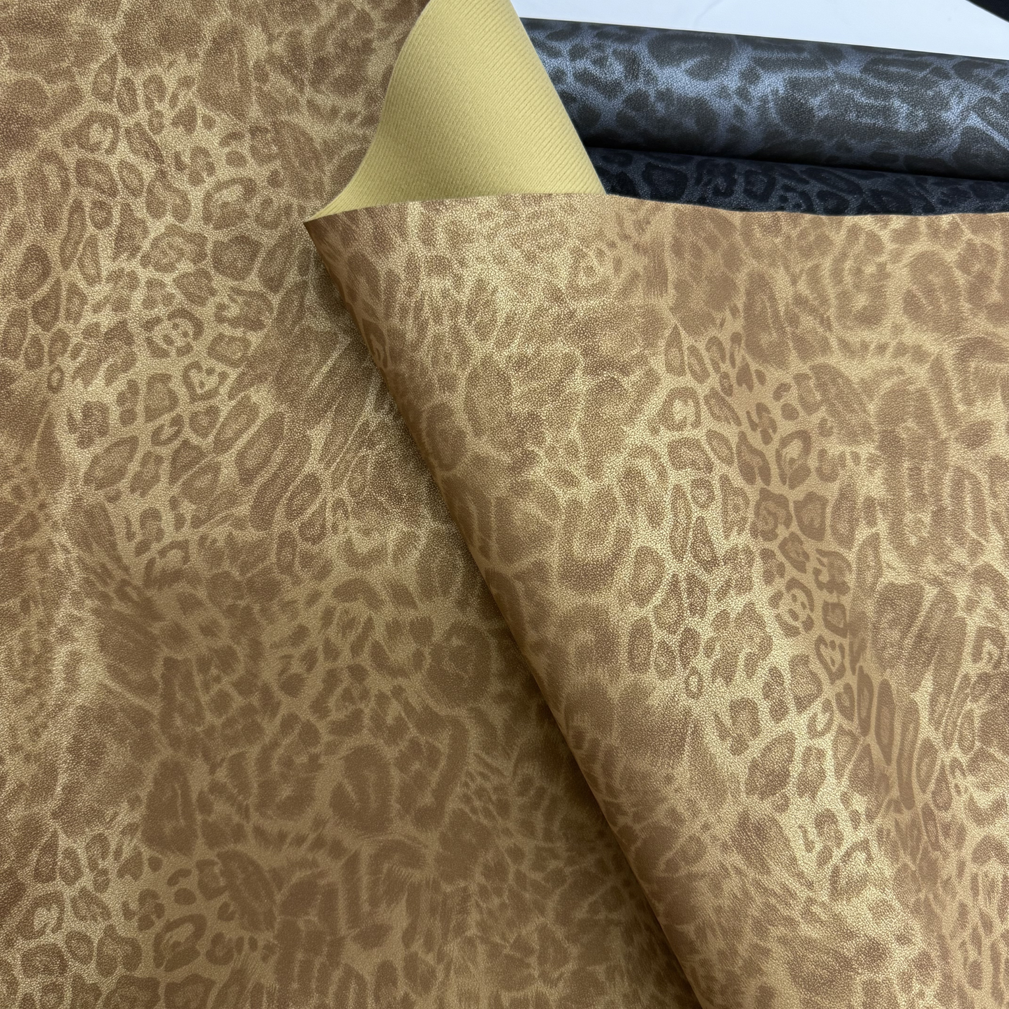 Midnight Leopard Suede Faux Leather Tonal and Solid Colors Half Yard Rolls