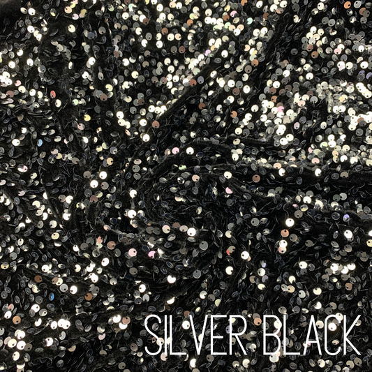 Silver Black Sequin Velvet Four Way Stretch Fabric