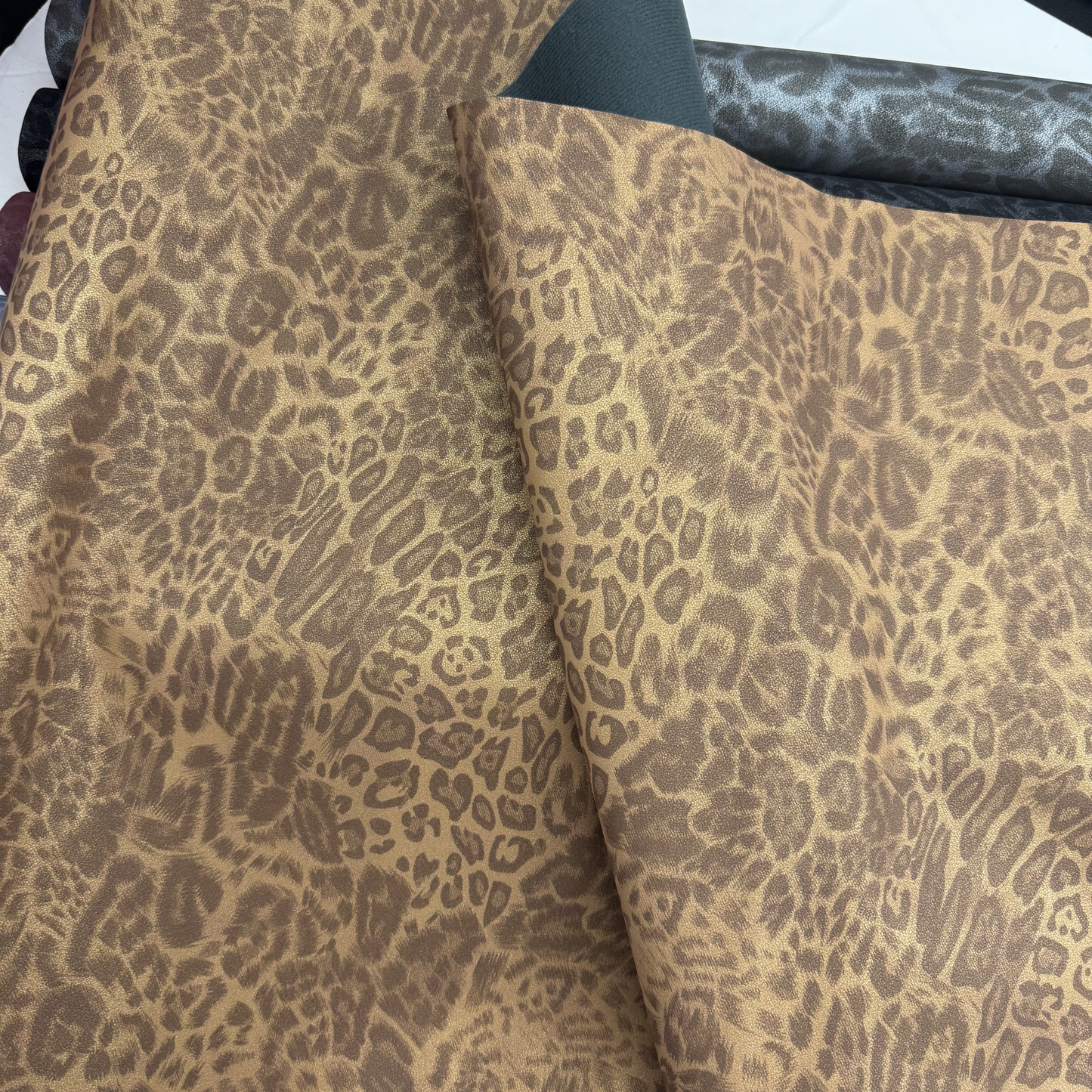 Midnight Leopard Suede Faux Leather Tonal and Solid Colors Half Yard Rolls