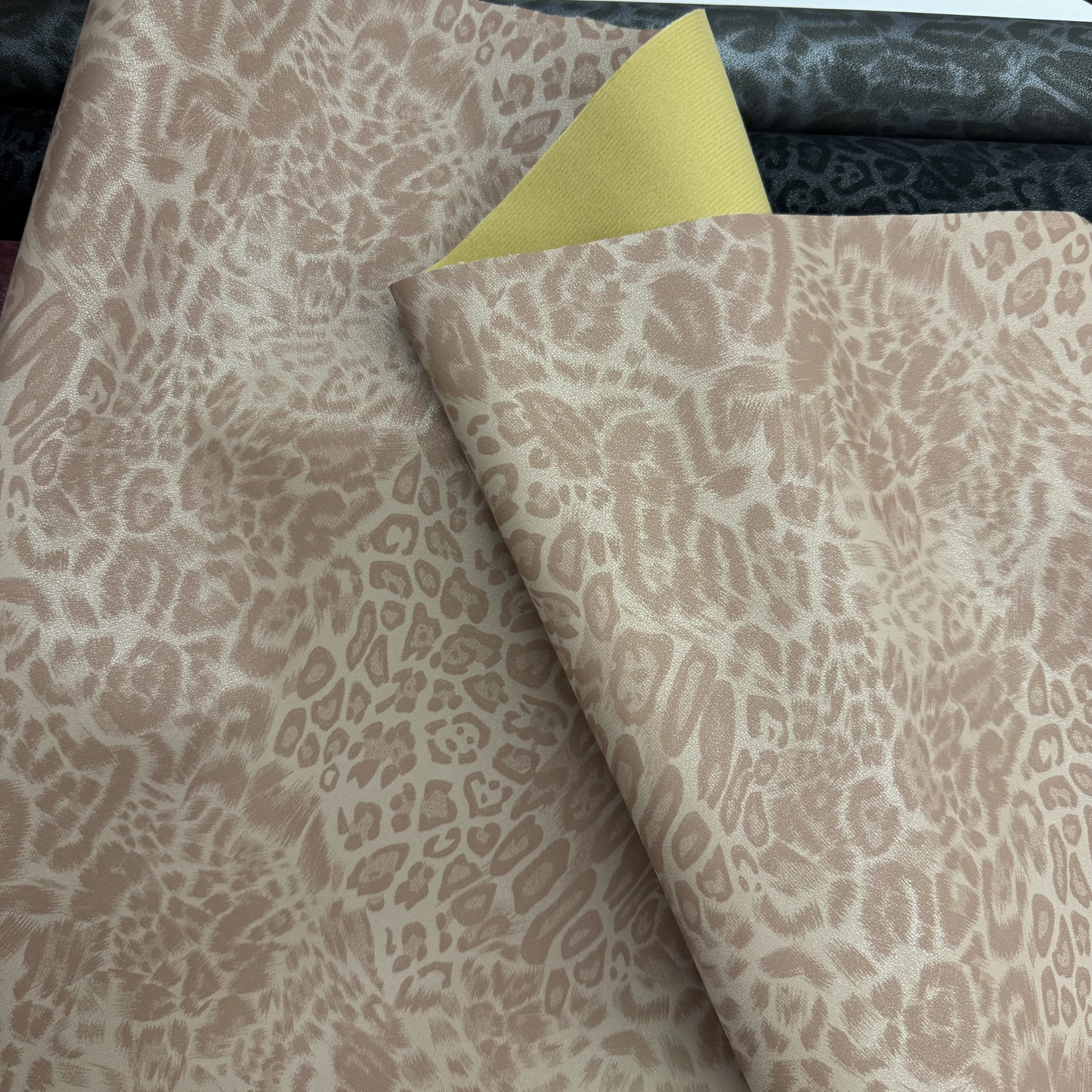 Midnight Leopard Suede Faux Leather Tonal and Solid Colors Half Yard Rolls