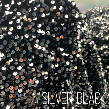 Silver Black Sequin Velvet Four Way Stretch Fabric