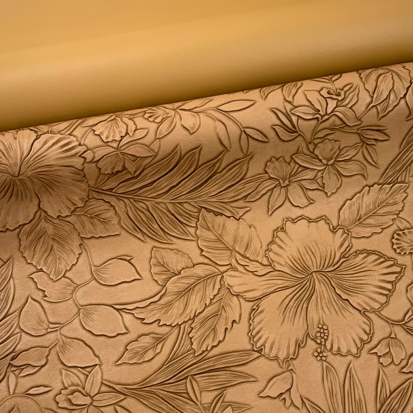 CAMEL “Embossed Tropics” Faux Leather Large and Half Yard Rolls