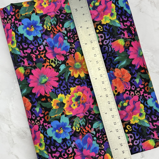 Neon Leopard Floral HydroReminisce™ Bonded Polyester Waterproof Fabric