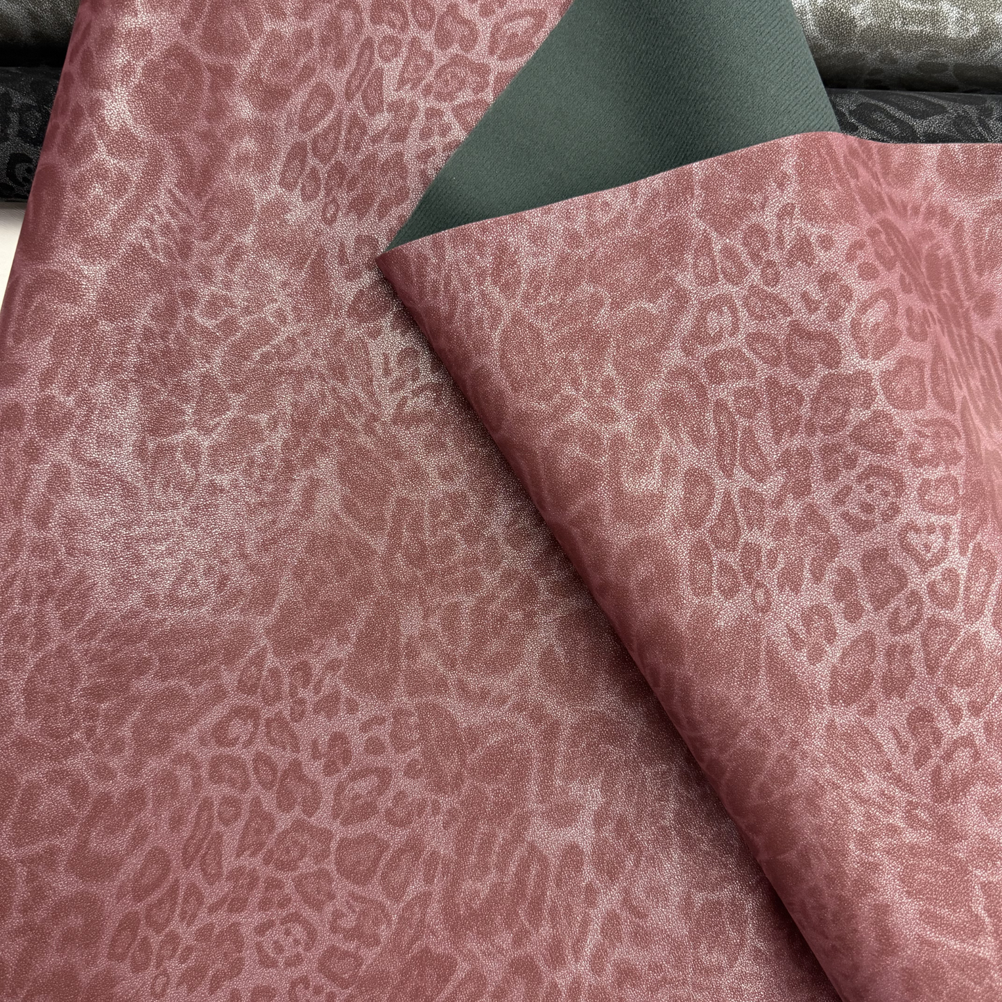 Midnight Leopard Suede Faux Leather Tonal and Solid Colors Half Yard Rolls
