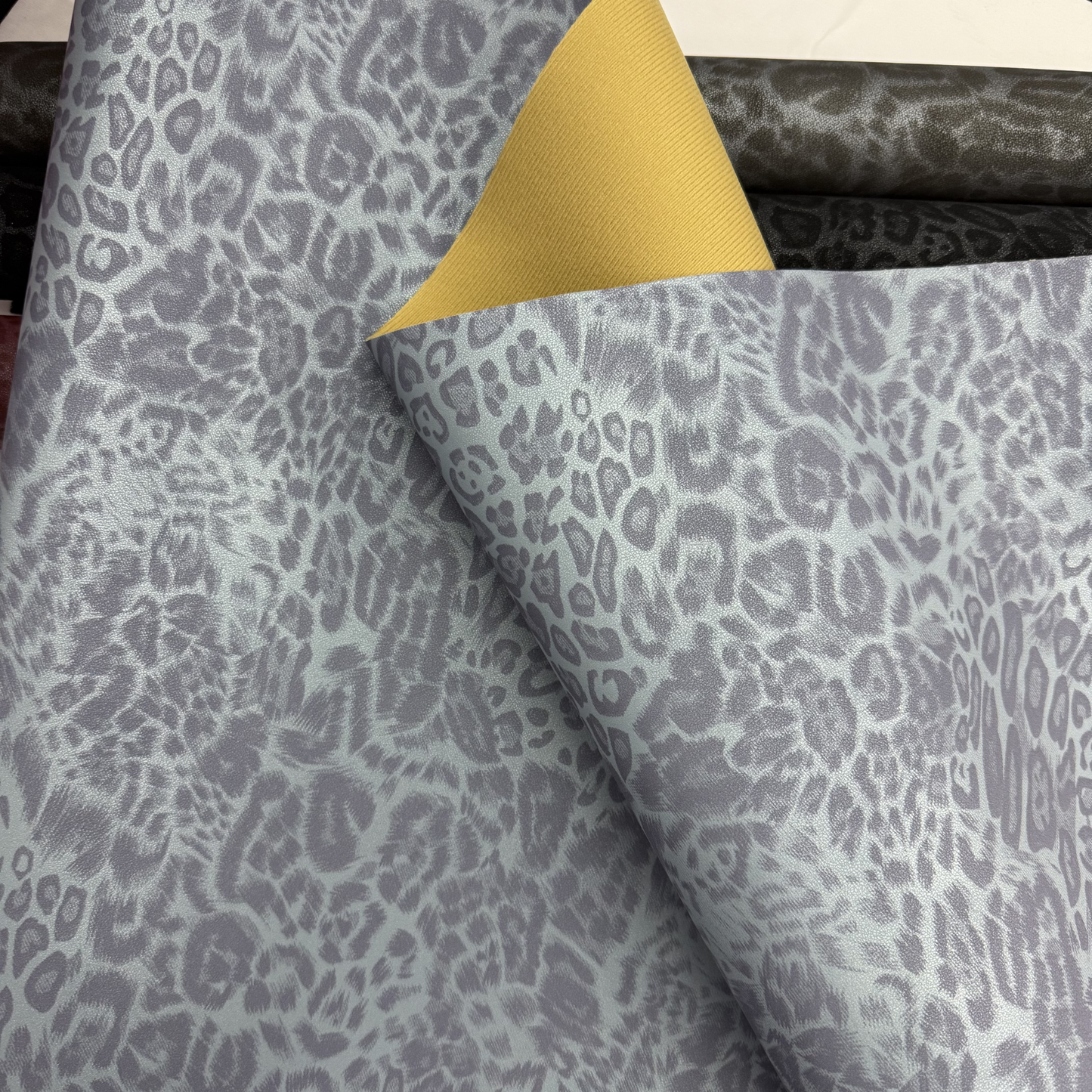 Midnight Leopard Suede Faux Leather Tonal and Solid Colors Half Yard Rolls