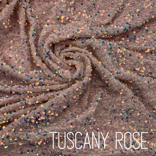 Tuscany Rose Sequin Velvet Four Way Stretch Fabric
