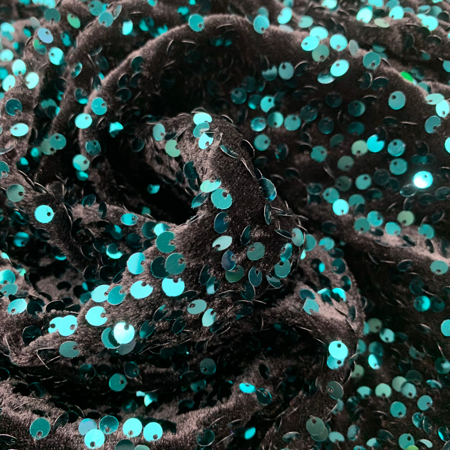 Teal Black Sequin Velvet Four Way Stretch Fabric