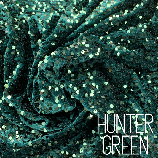 Hunter Green Sequin Velvet Four Way Stretch Fabric