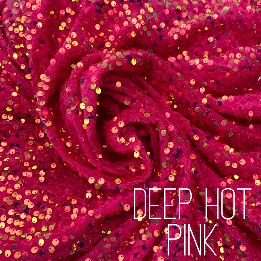 Deep Hot Pink Sequin Velvet Four Way Stretch Fabric