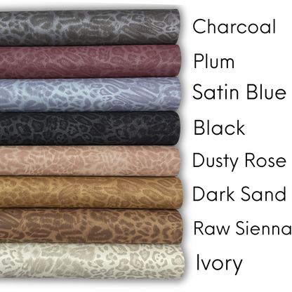 Midnight Leopard Suede Faux Leather Tonal and Solid Colors Half Yard Rolls