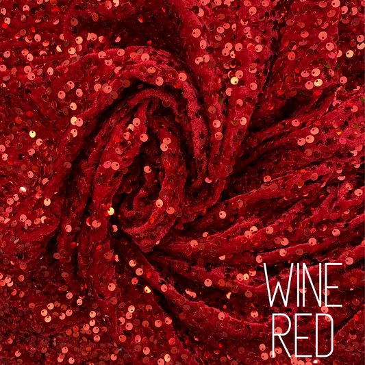 Wine Red Sequin Velvet Four Way Stretch Fabric