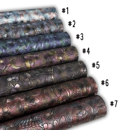 Multi Tonal Garden of Wings Embossed Faux Leather Half Yard Roll