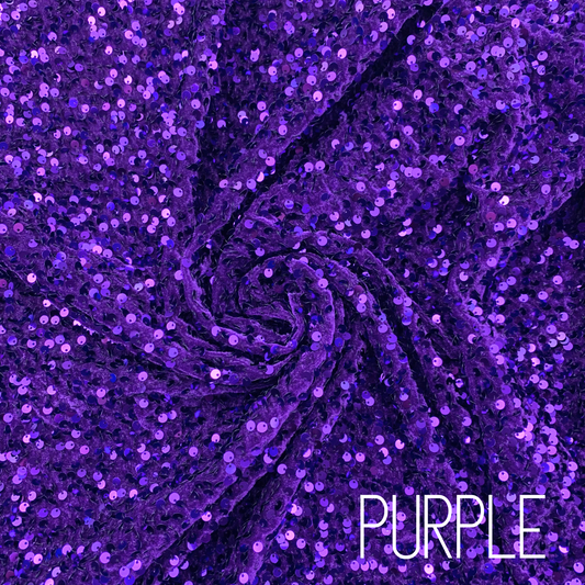 Purple Sequin Velvet Four Way Stretch Fabric