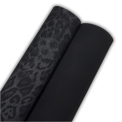 Midnight Leopard Suede Faux Leather Tonal and Solid Colors Half Yard Rolls