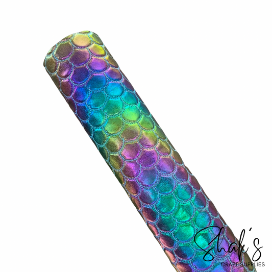 Iridescent Fish Scales Embroidered / Quilted Vinyl 1/2 yard Roll