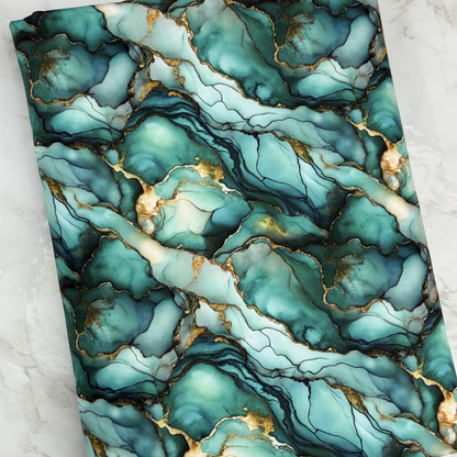 Emerald Green Marble HydroReminisce™ Bonded Polyester Waterproof Fabric