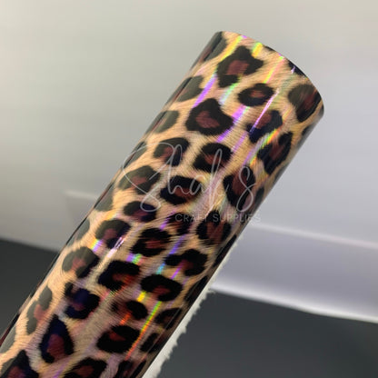 Leopard Cheetah Laser Patent Vinyl Faux Leather 1/2 Yard Roll