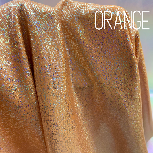Orange Mini Dazzle Hologram Mystique Polyester Spandex Four Way Stretch Fabric