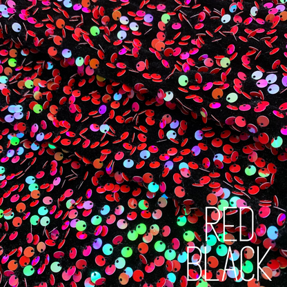 Red Black Sequin Velvet Four Way Stretch Fabric