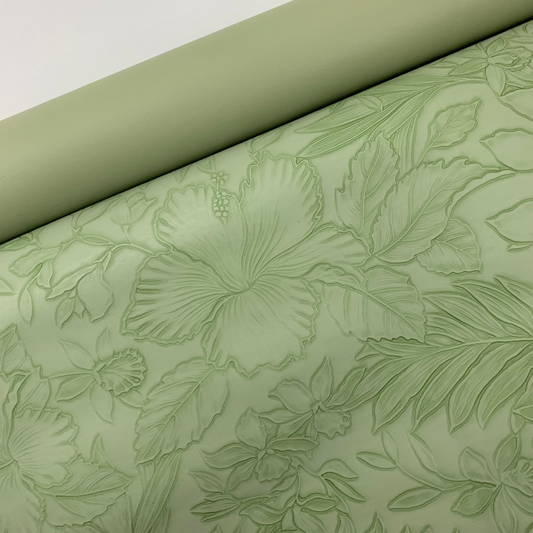 Laurel Green “Embossed Tropics” Faux Leather Half Meter Rolls