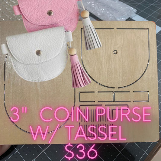3" Coin purse with Tassel wooden diecut
