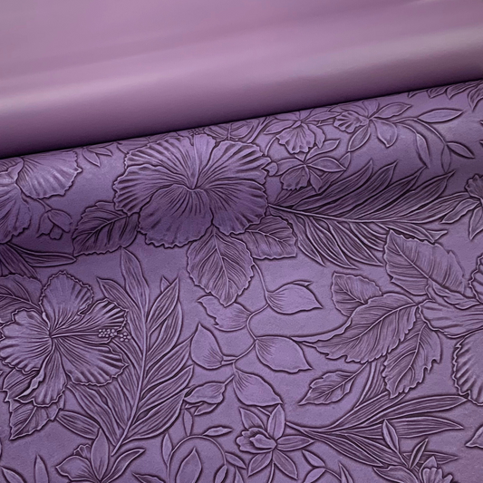 RESTOCK APRIL 2026 EGGPLANT “Embossed Tropics” Faux Leather Large and Half Yard Rolls