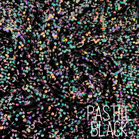 Pastel Black Sequin Velvet Four Way Stretch Fabric