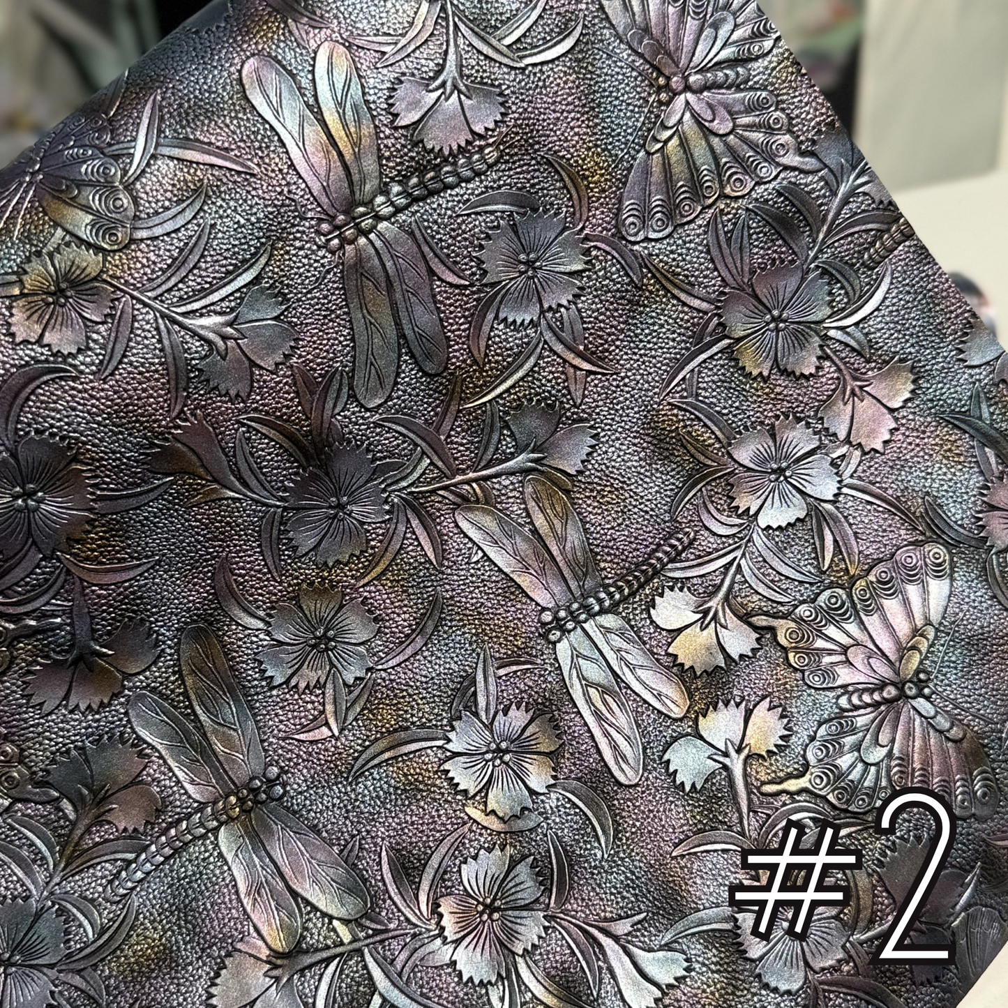 Multi Tonal Garden of Wings Embossed Faux Leather Half Yard Roll