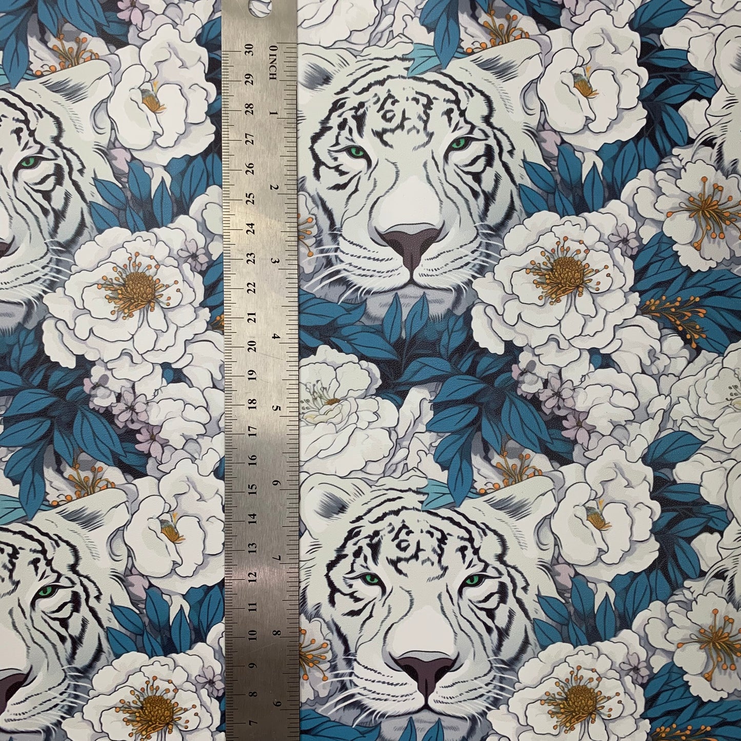Floral White Tiger Large scale Smooth Vinyl Custom Print
