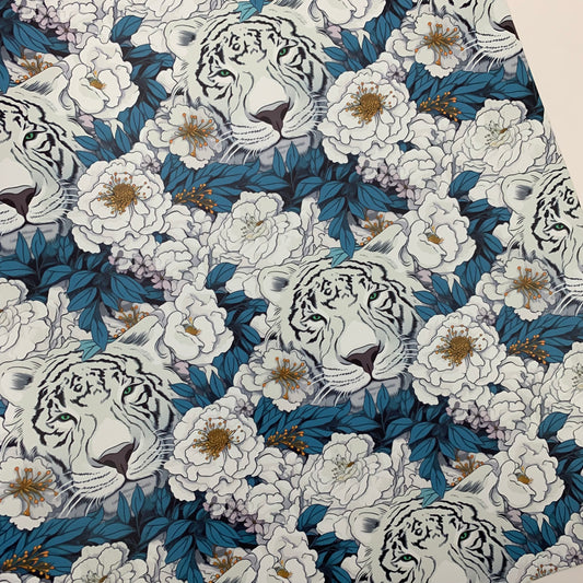 Floral White Tiger Large scale Smooth Vinyl Custom Print