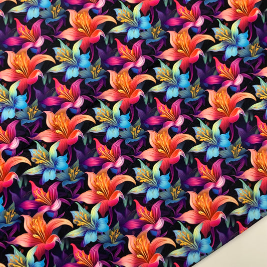 Neon Lillies Floral Print HydroReminisce™ Waterproof Luxury Fabric - R1 Retail