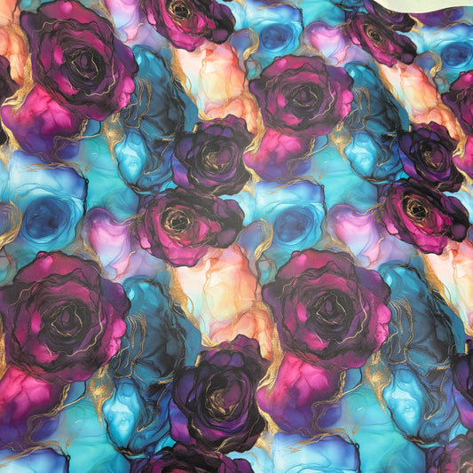 Floral Alcohol Ink Lambskin Smooth Vinyl Medium Scale Half Yard Roll